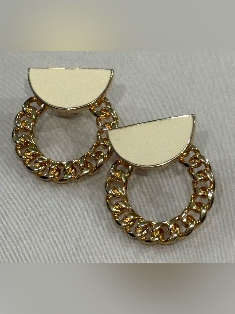 Vintage Monet Demilune Gold-Tone Chain Hoop Earrings